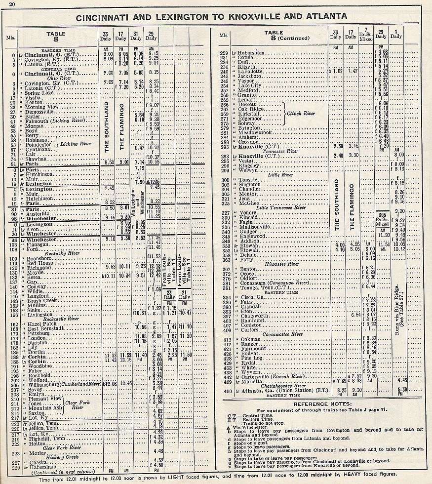 1944 L&N Lexington - Knoxville - Atlanta Timetable
