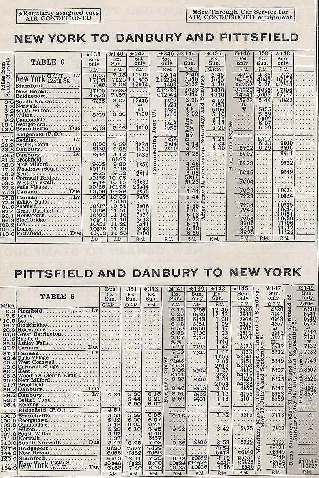 1937 NH Danbury, CT - Pittsfield, MA Timetable