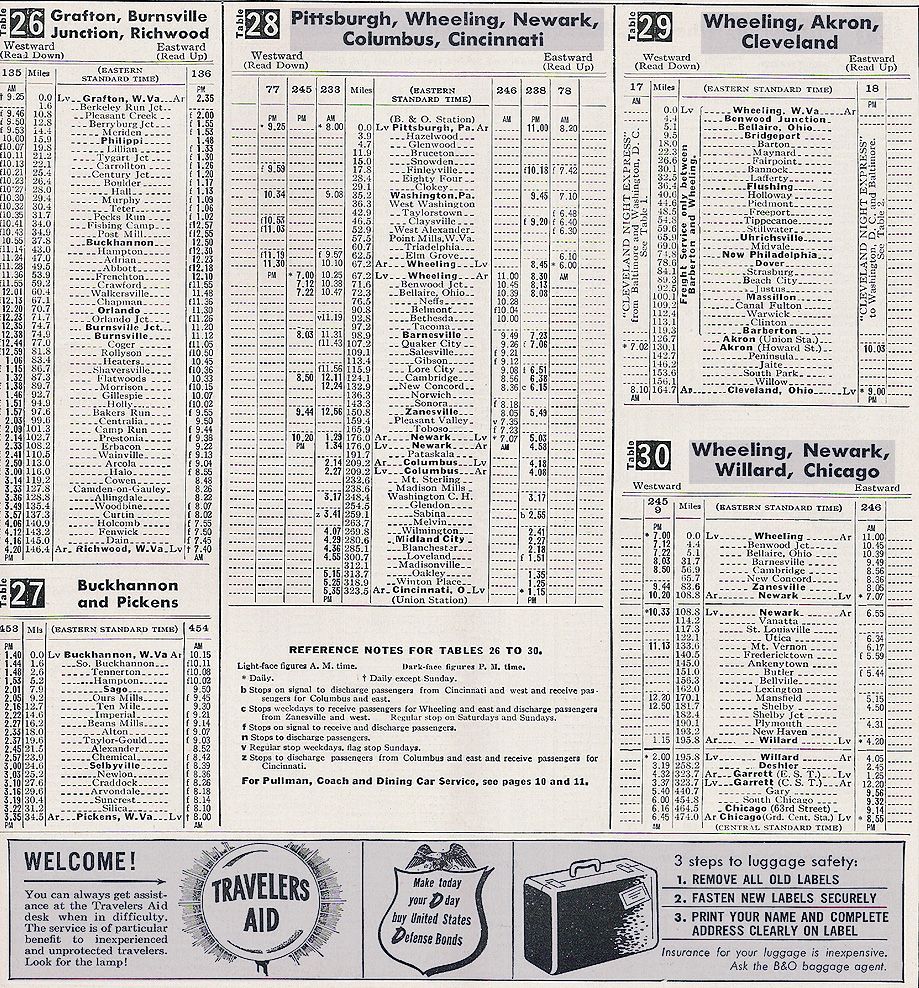 1952 B & O West Virginia Timetables