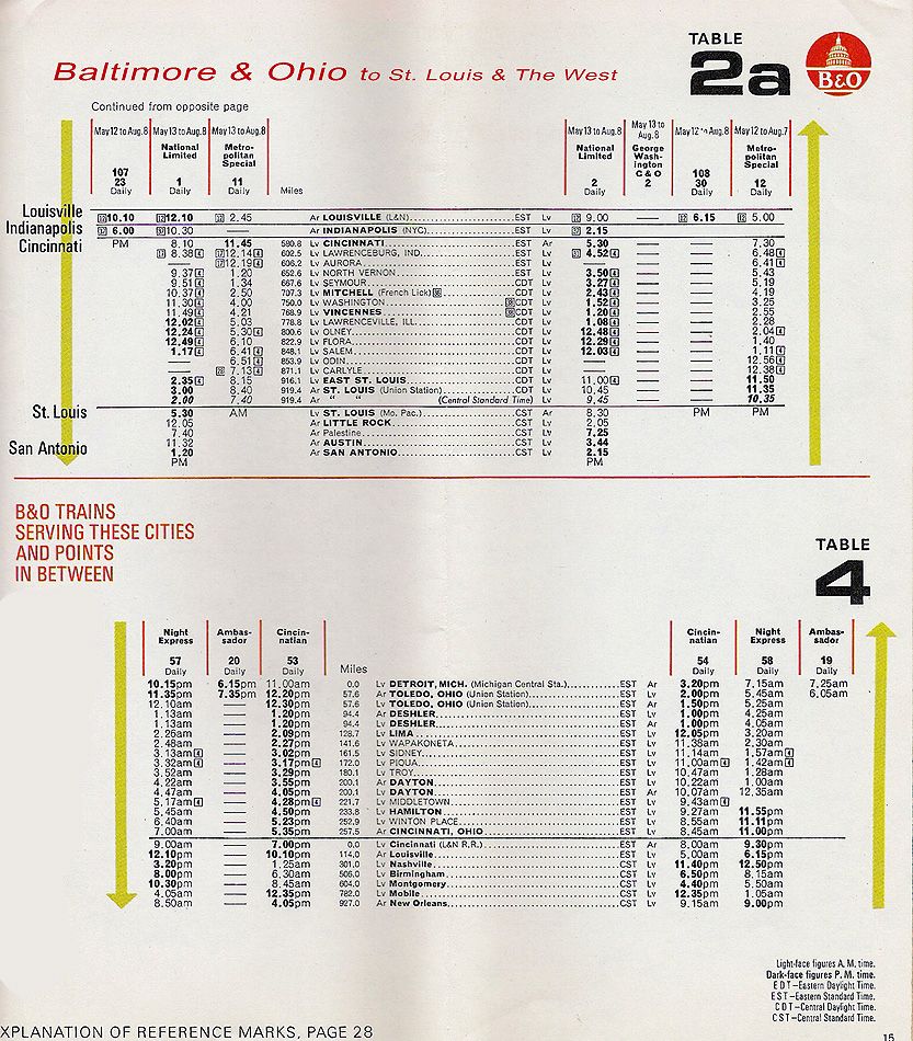 1963 B&O Detroit - St. Louis Timetable