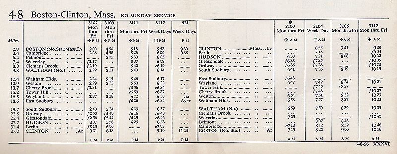 1956 B&M Clinton Timetable