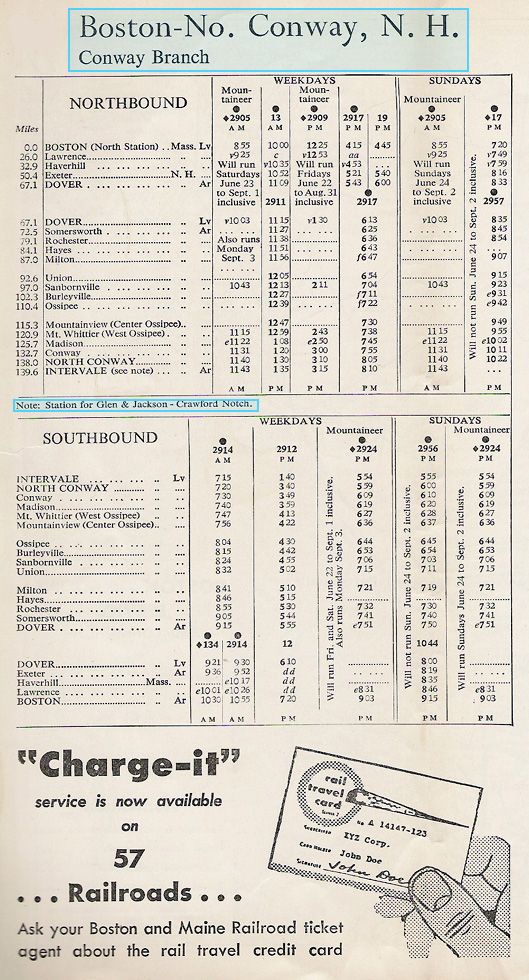 1956 B&M North Conway Timetable