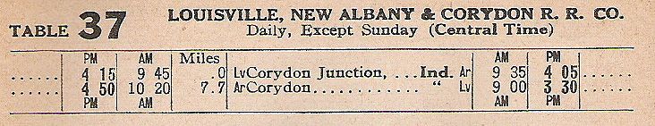 1947 Louisville, New Albany & Corydon R.R. Timetable