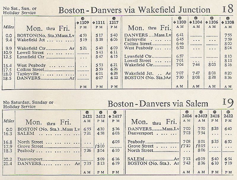 1956 B&M Salem / Wakefield Jct. - Danvers Timetable