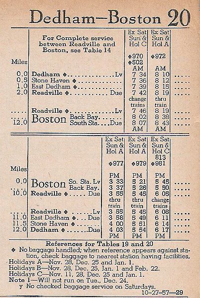 1957 NH Dedham Timetable