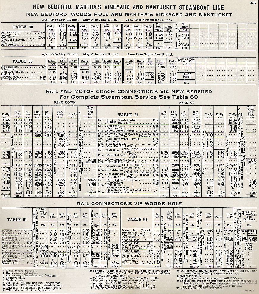 1937 NH Fall River - Nantucket - Matha's Vineyard Timetable