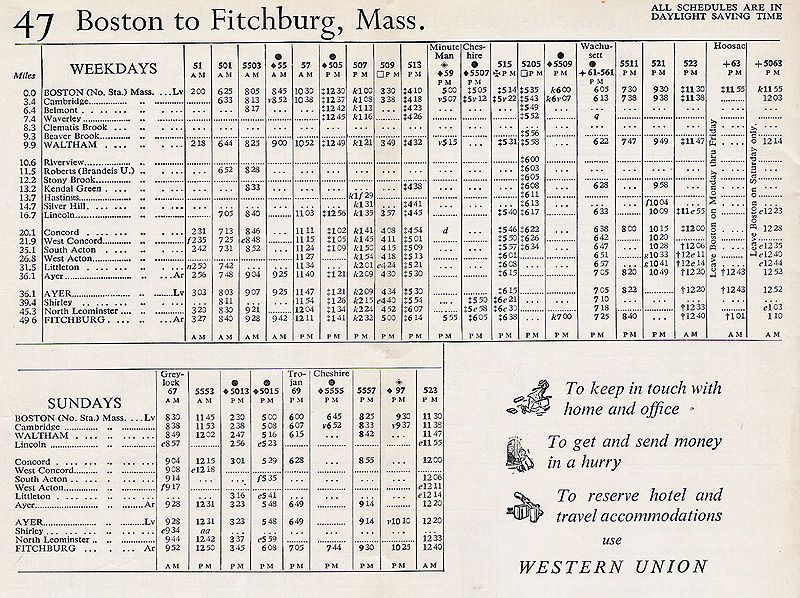 1956 B&M Fitchburg Timetable