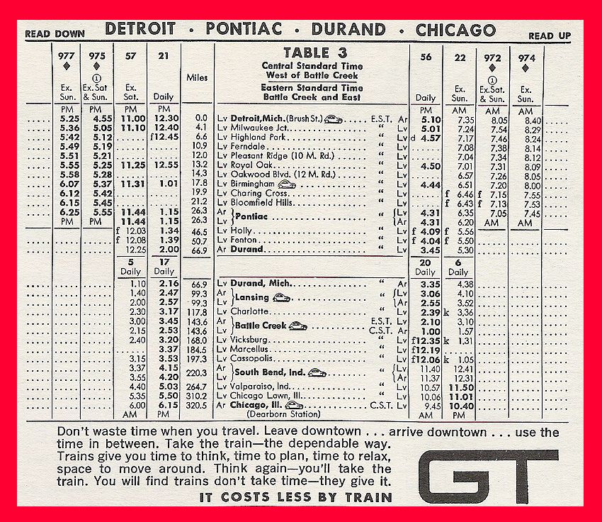 1965 GT Chicago Timetable