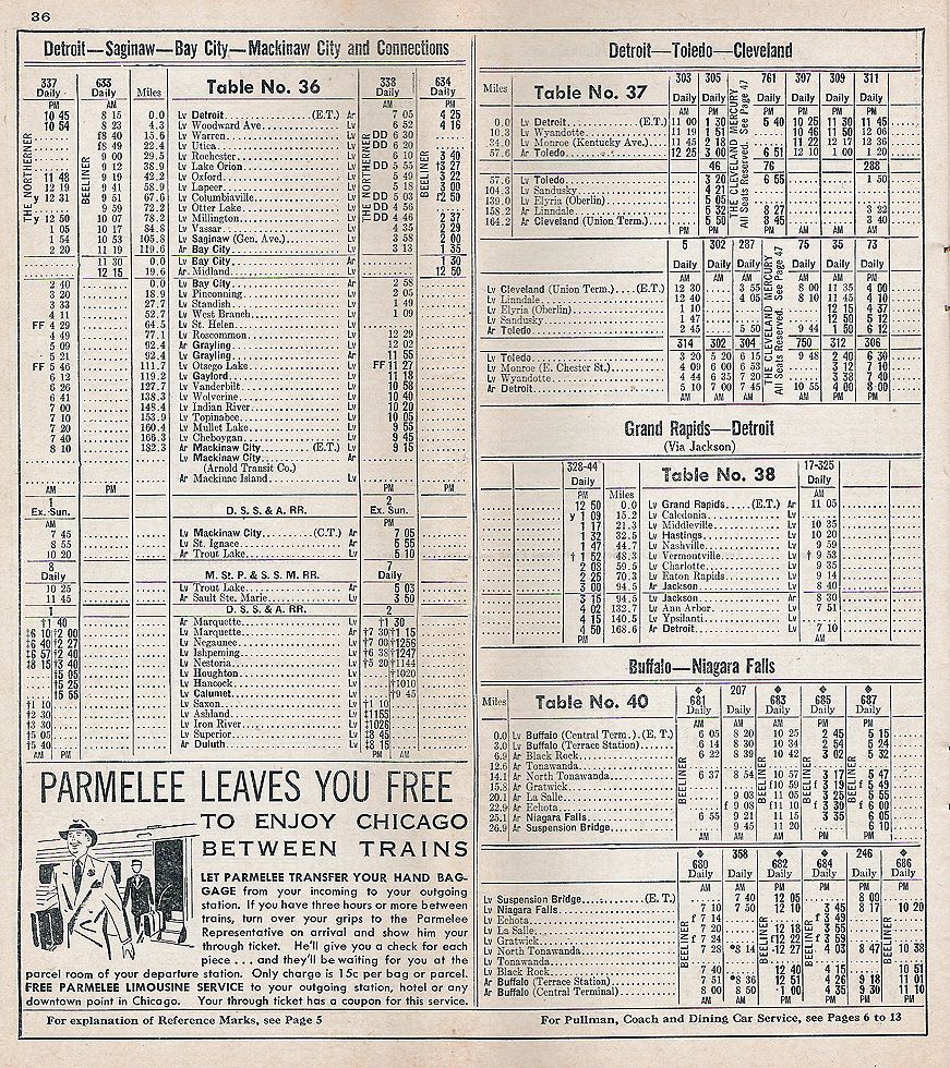 1951 New York Central Michigan Timetables