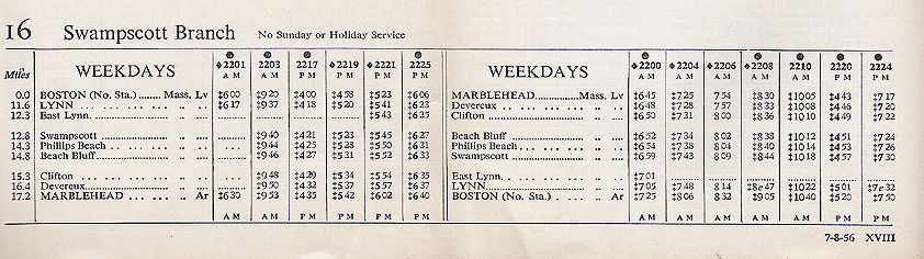 1956 B&M Swampscott Branch Timetable