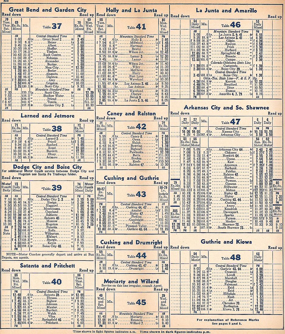 1947 ATSF KS / TX / CO Branch Line Timetables