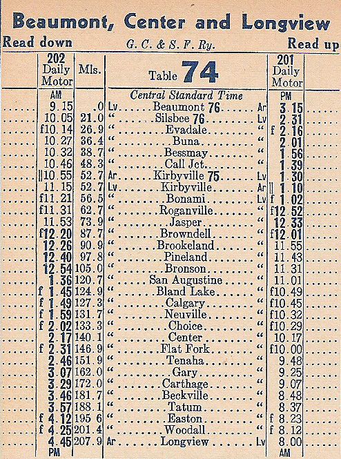 1947 GCSF Longview Timetable