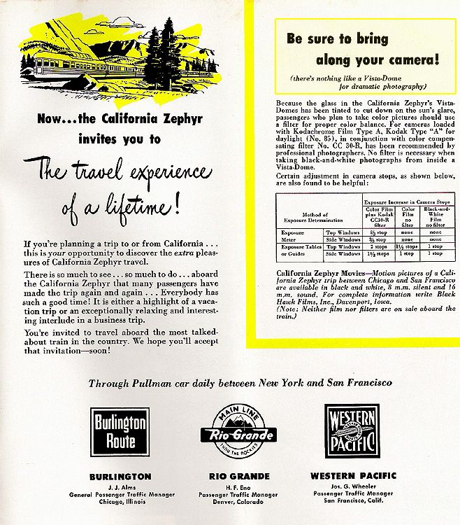 1953 California Zephyr Pamphlet