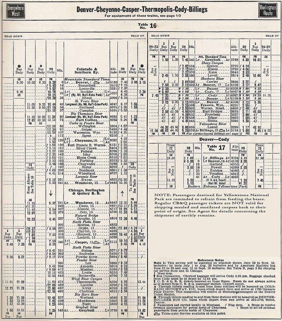 1953 CBQ Casper - Billings Timetable