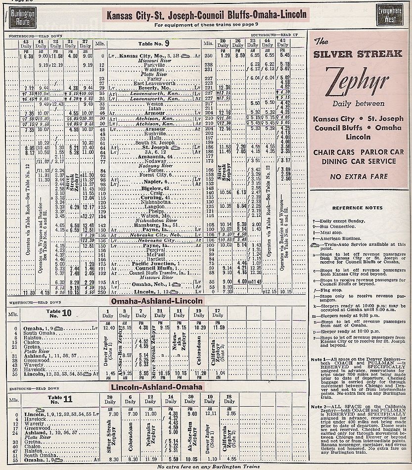 1953 CBQ Omaha / Lincoln Timetable