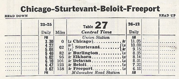 1956 MILW Sturtevant - Freeport Timetable