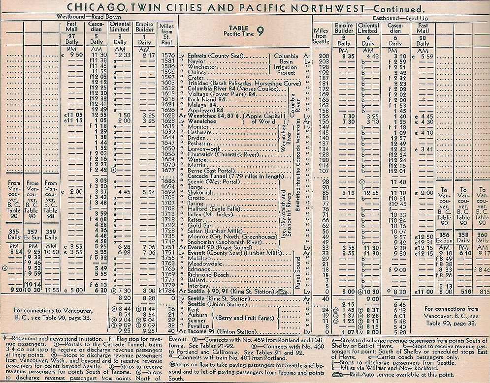 1949 Great Northern Seattle Timetable 1949-great-northern-seattle-timetable