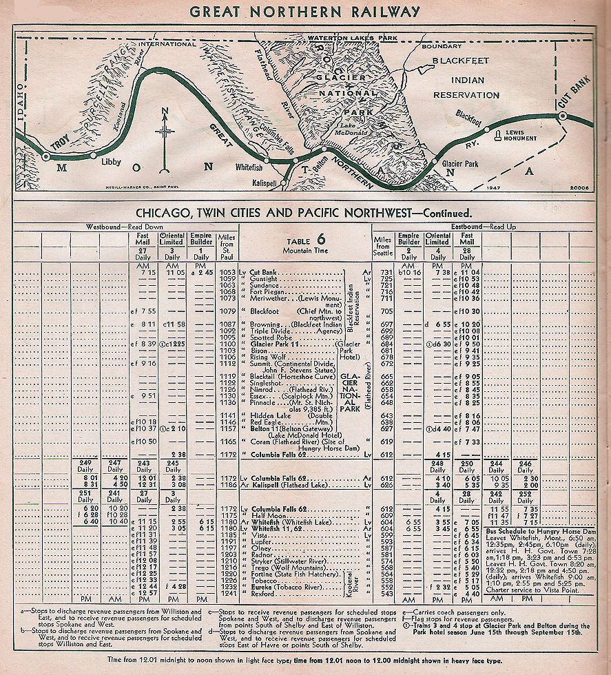 1949 GN Glacier Park - Rexford Timetable