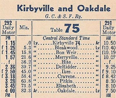 1947 GCSF Oakdale Timetable