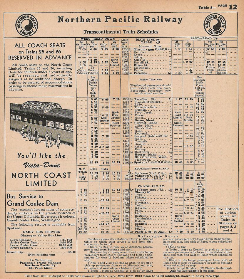 1955 MP Spokane - Pgsco Timetable
