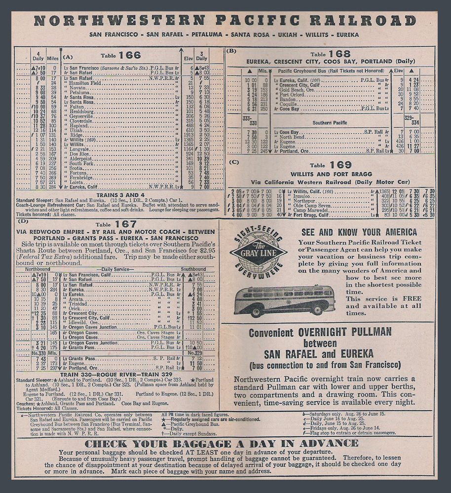 1949 SP / Northwestern Pacific / California Western Timetable