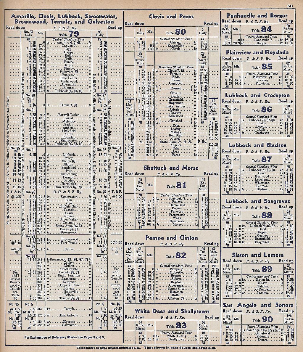 1947 Panhandle & Santa Fe Ry. Timetables