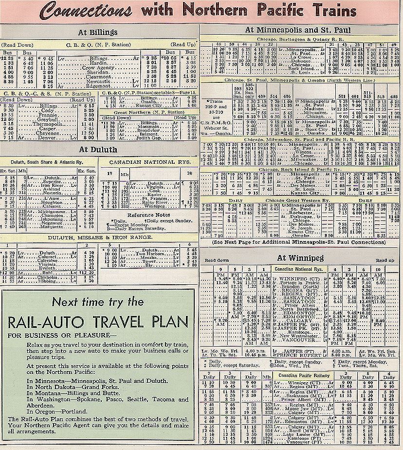 1955 NP Connections at Duluth, Minneapolis, Winnipeg, and
