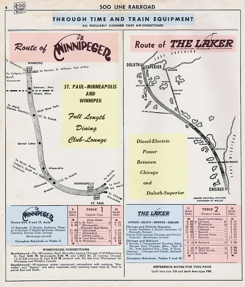 1957 SOO Winnipeger & Laker Timetables