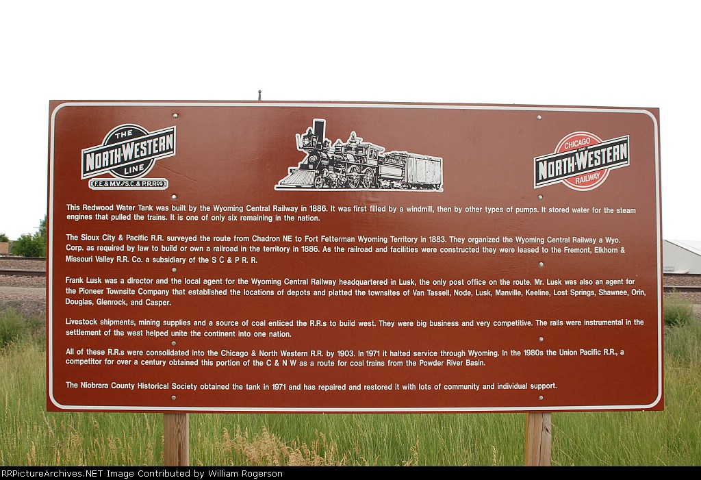 Sign at the former Chicago & North Western Railroad Redwood Water Tank
