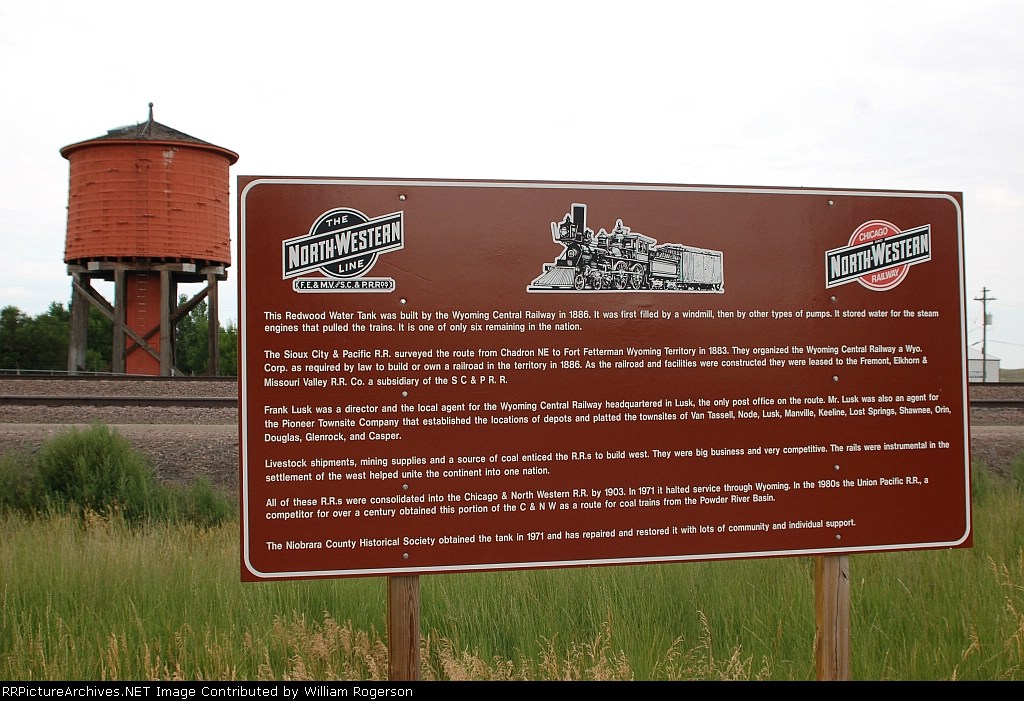 Former Chicago & North Western Railroad Redwood Water Tank and Sign
