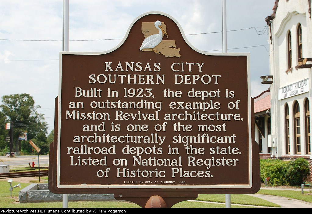 Sign in front of the former Kansas City Southern Railway Passenger Depot