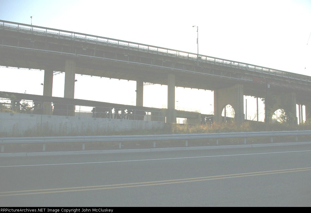 New line is in the foreground, the old line goes over the trestle