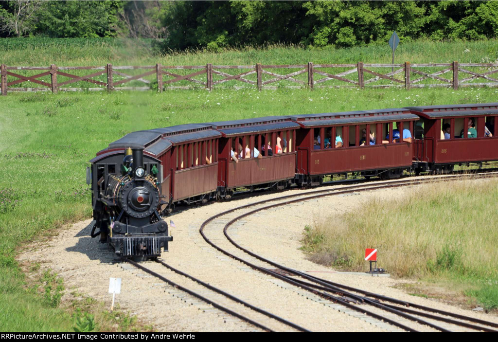 Whiskey River 1919 rounds the bend approaching the tunnel back to the park
