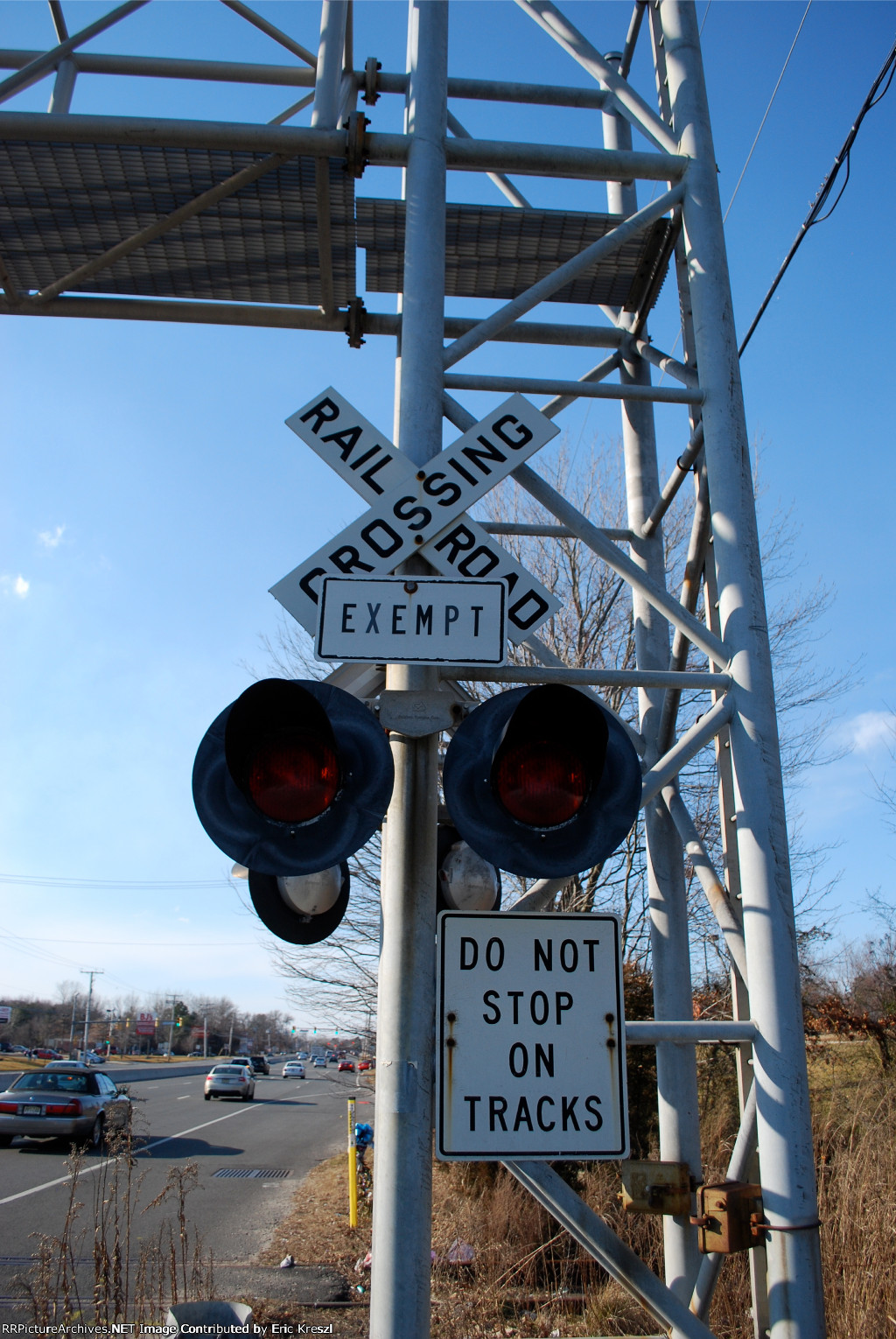 Crossbuck & Flashers with Exempt Sign