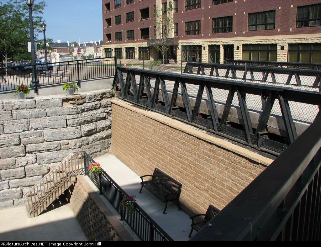 070624007 Former 4th Avenue North bridge over NP's downtown "A" line, nicknamed "Hole In The Wall", is now filled-in and part of a walking path