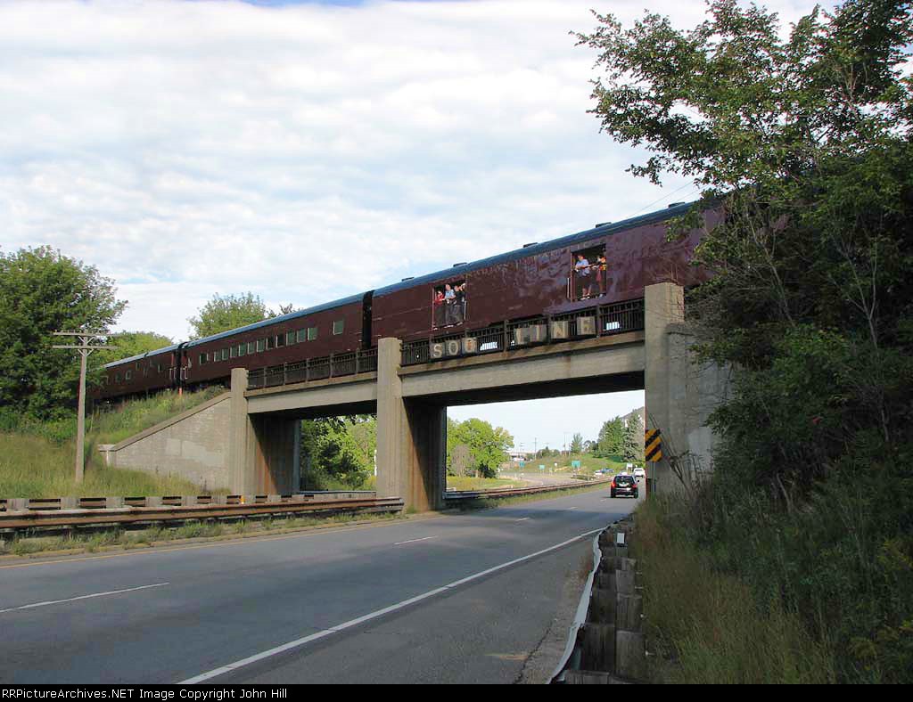 070908013 Westbound CP 2816 steam excursion crosses over Highway 55