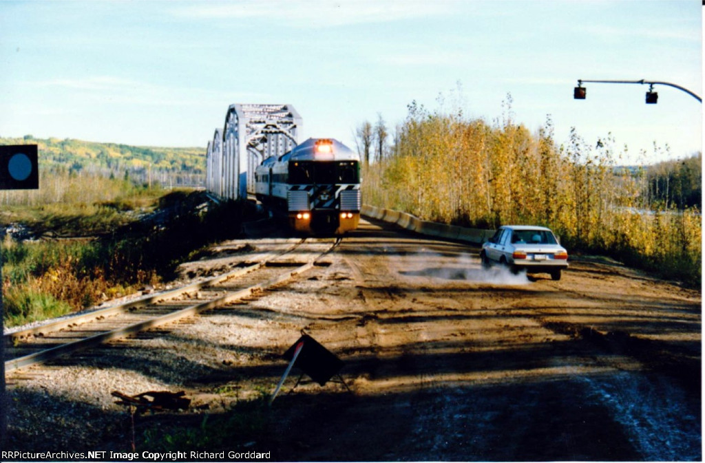 Tm get to Ft Nelson both cars and trains share this bridge