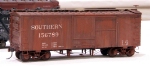 Southern 156789 "SU" 36' boxcar, S Scale, scratchbuilt from styrene by Jim Shall, displayed by Fred Tolhurst