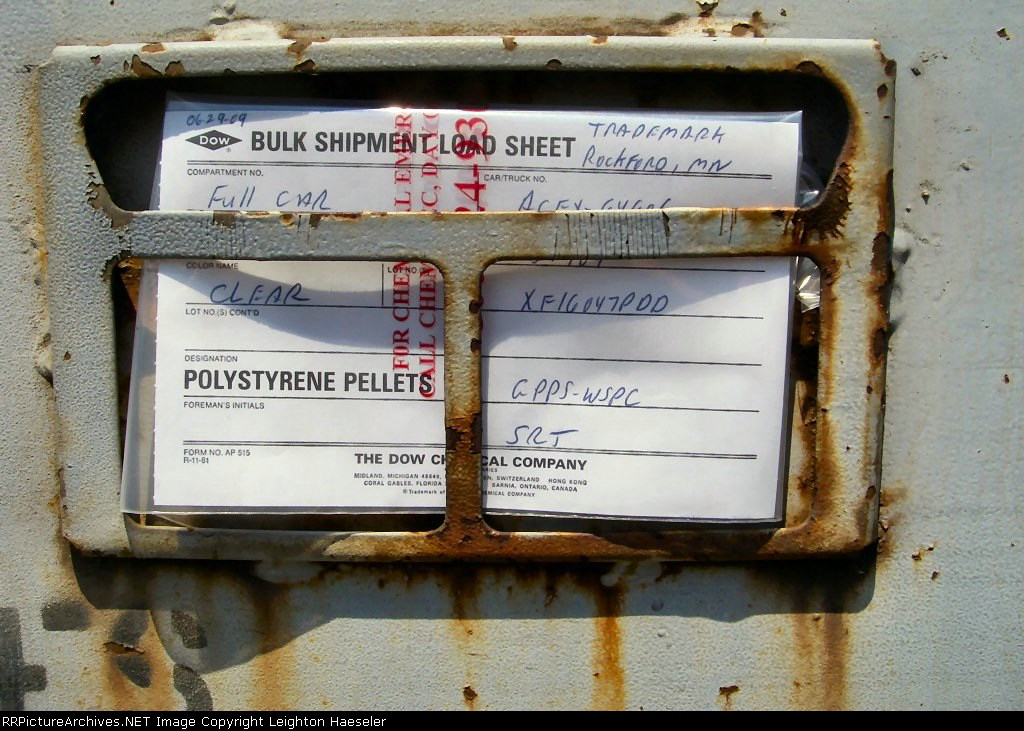 ACFX 64606 Bulk Shipment Load Sheet