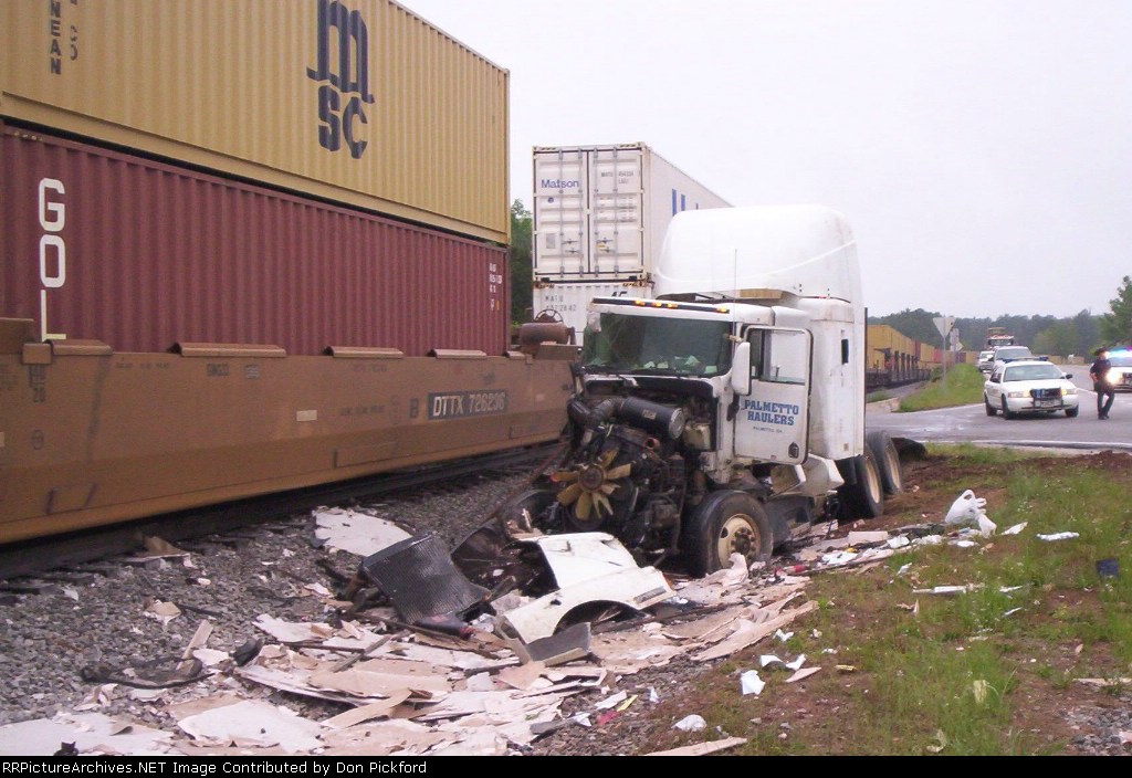 Derailment after hitting this truck