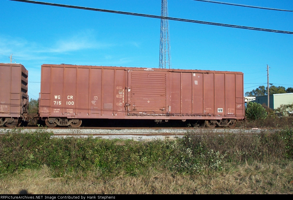 WGCR boxcar stored on the west side of Enterprise near the end of the line in 2008