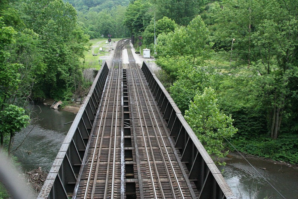 Hemphill #1 tunnel from the top of east portal (road overpass)