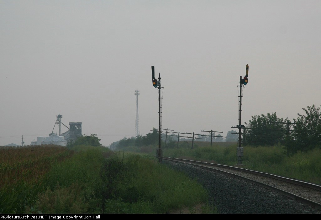 The semaphores at South Romney wait for the passage of the next train