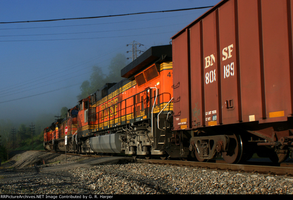 Going-away shot of the BNSF trio on the K12429 CBR train