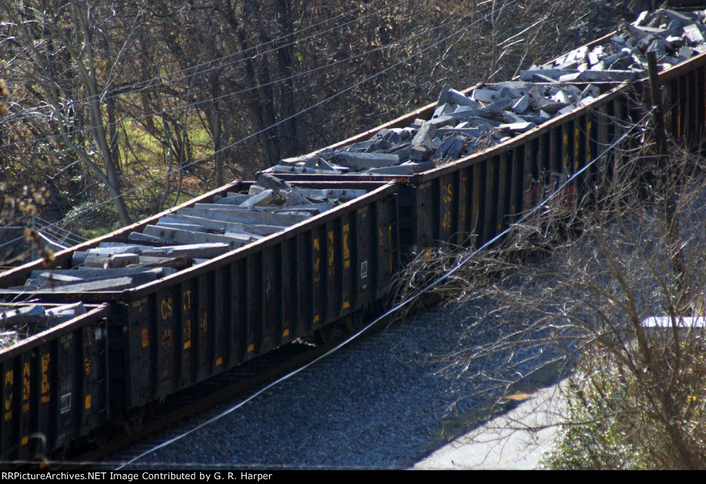 Close up of scrapped concrete ties.  Train B01220