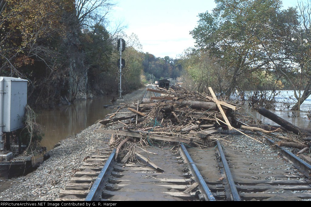 Debris deposited at the east end$of the siding