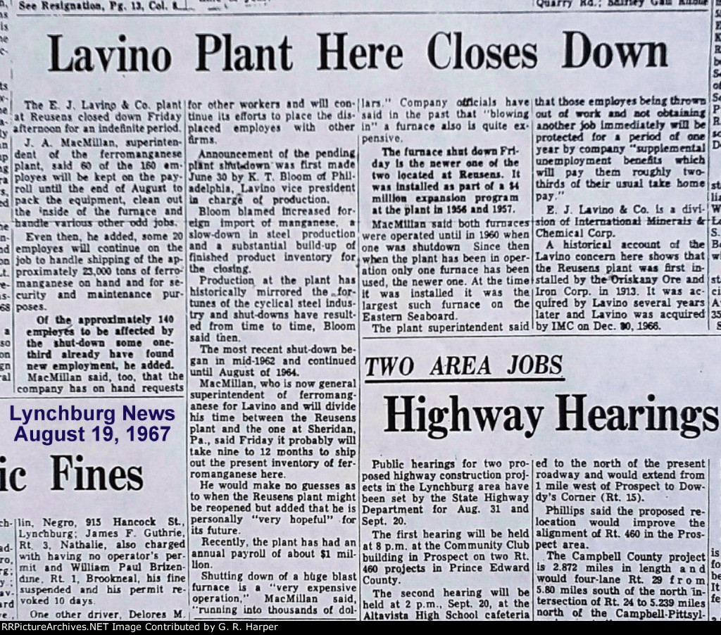 Article from Aug. 19, 1967, describing the Lavino plant shutdown.  This time it was permanent.
