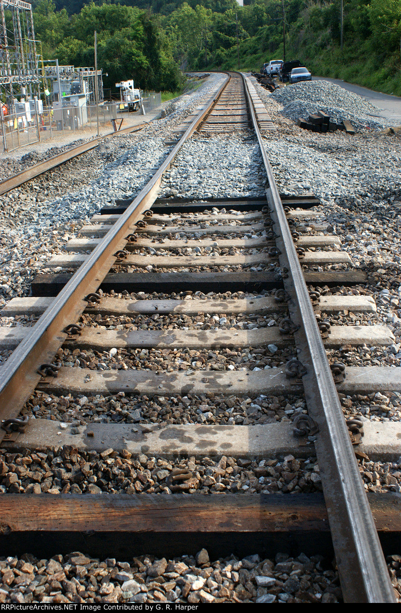 Looking like a piano keyboard, ebony wood (every fifth) and ivory concrete and the removed Reusens Dam crossng