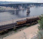 1367-26 Southbound MILW I&M train passes Wabasha St. bridge heading for C&NW Western Ave Yard