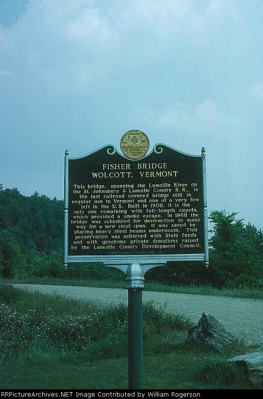 Lamoille Valley Railroad, Fisher Covered Bridge Sign